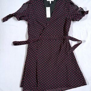 BCBGeneration Black‎ and Red Polka Dot Long Sleeve Dress